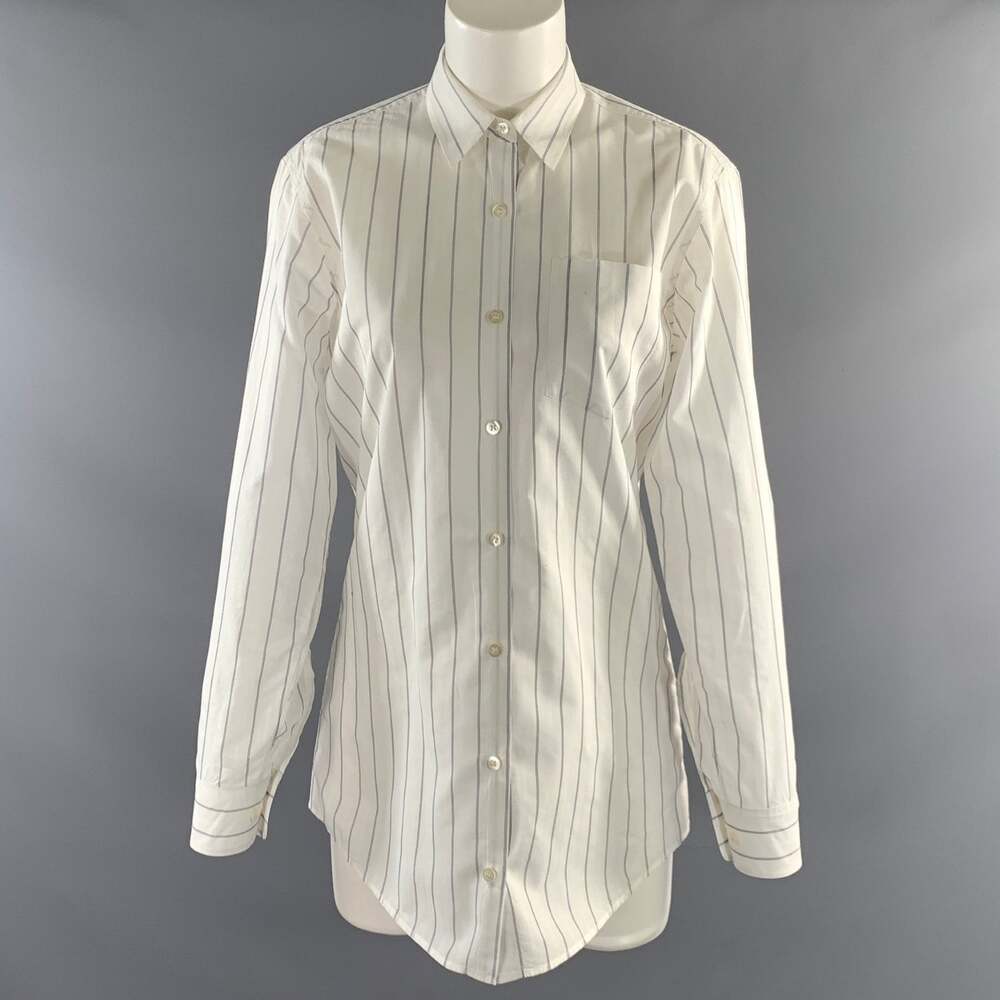 DRIES VAN NOTEN Size 4 White Navy Cotton Stripe Button Up Shirt